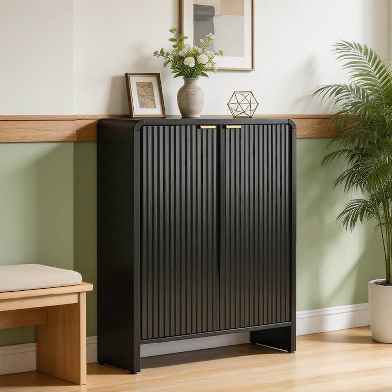 Black Shoe Cabinet, 25 Pairs Entryway Shoe Storage Cabinet with 6-Tier Shelves for Hallway