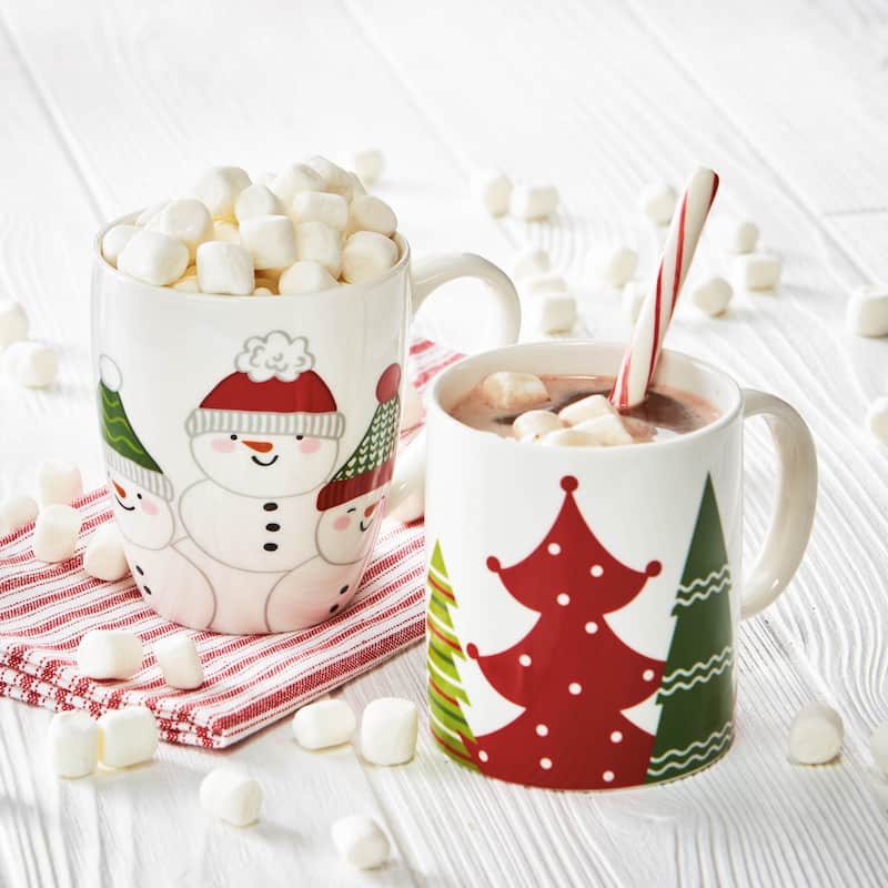 Cheerful Tree Bone China Mug - 12oz Multicolor Drinkware, Dishwasher Safe, Perfect for Christmas, 3.25" x 3.25" x 3.5"