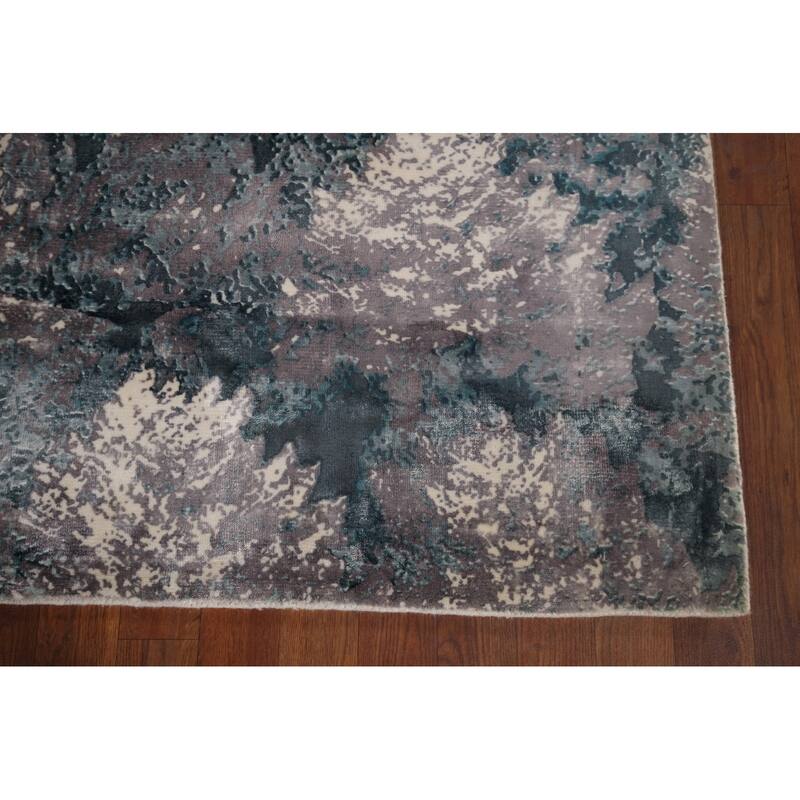 Greys Abstract Indian Area Rug Hand-Knotted Wool Carpet - 5'11"x 9'1"