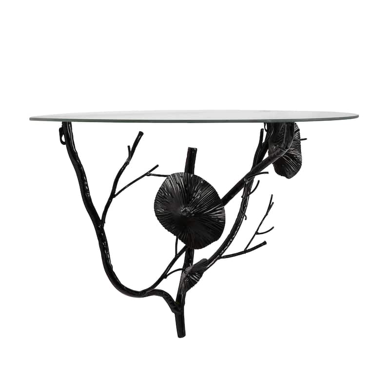 Metal Floral Branch Wall Shelf with Glass Top - Gold or Black - Roche River Decor