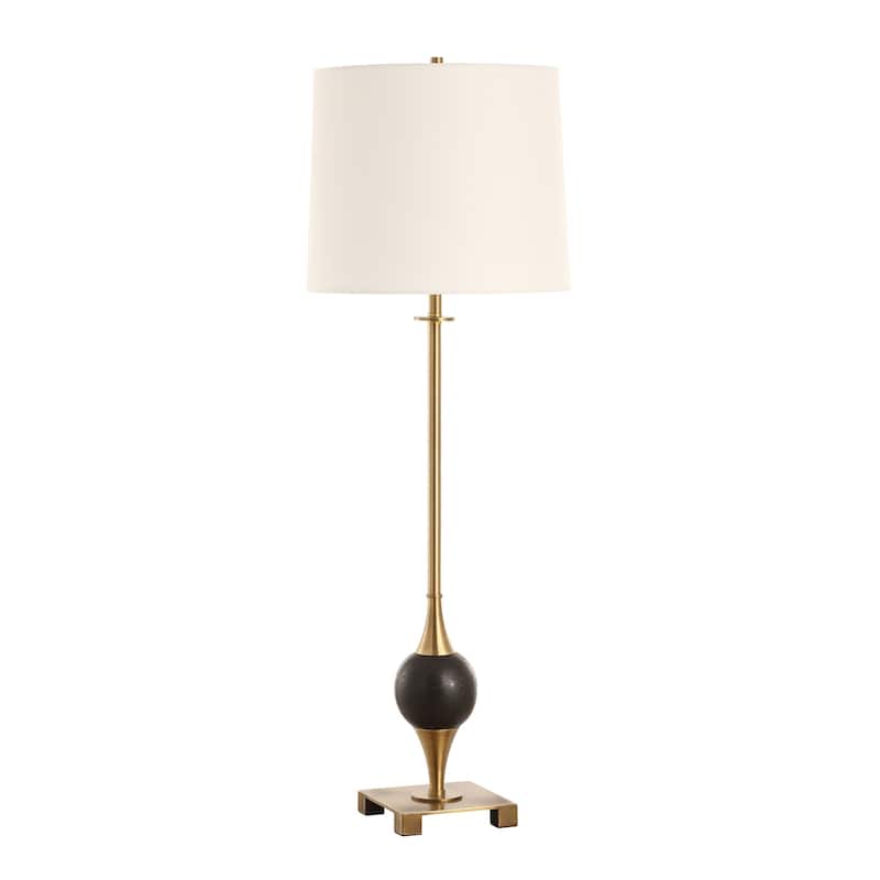 Dolomite Marble Orb Table Lamp with Drum Shade - 35" - Brass Finished and Black