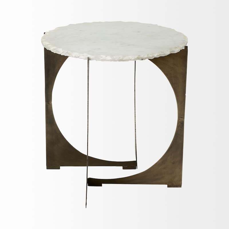 HomeRoots 21" Brown And White Marble Round End Table - 20' X '21' X '20