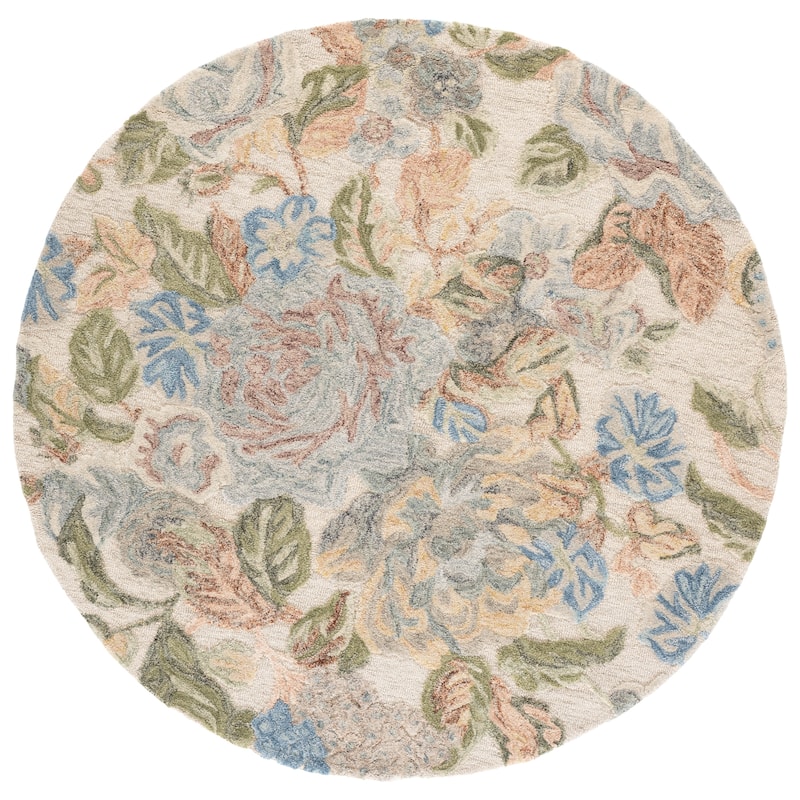SAFAVIEH Handmade Jardin Kriemhild Floral Wool Rug - 6' Round - Beige/Blue