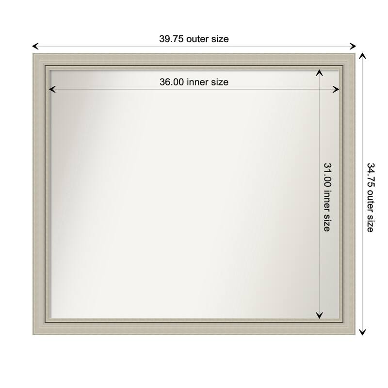 Romano Silver Narrow Framed Non-Beveled Custom Wall Mirror, Bathroom Vanity Mirror - Outer Size: 39.75 x 34.75