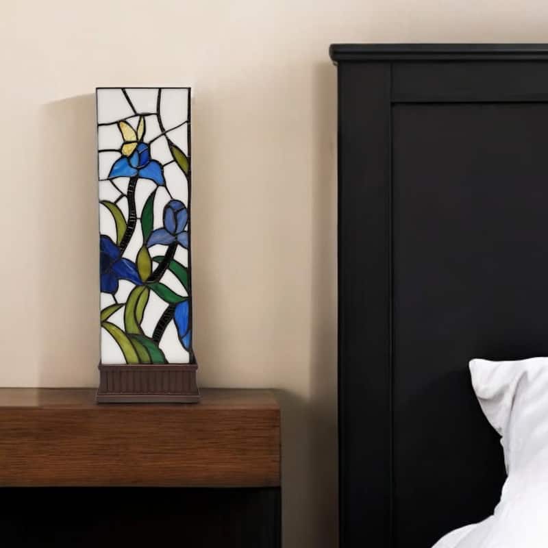 HomeRoots 18" Tiffany Style Floral Dark Brown Base Table Lamp - 12' X '24' X '12 - 12' X '24' X '12 - Blue and White