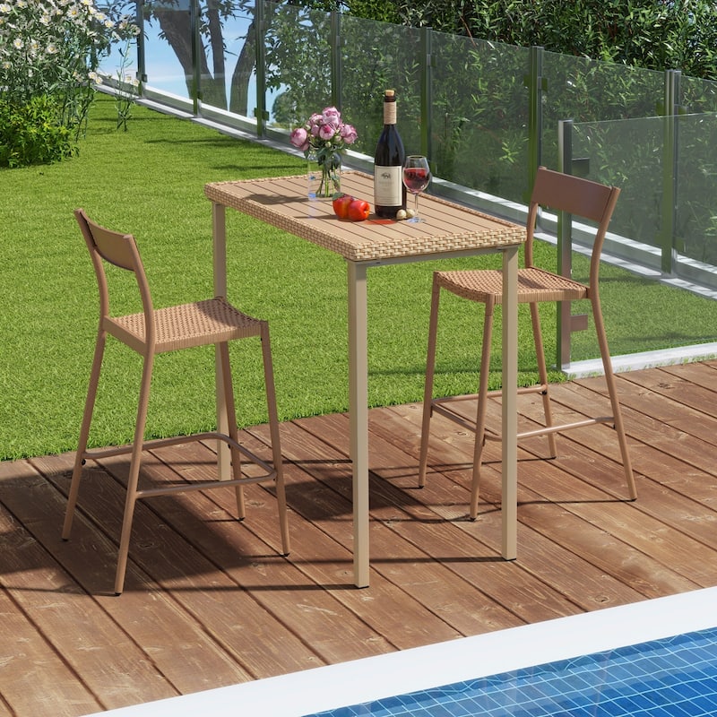 Gymax 3 Pieces Patio Bar Table Set Outdoor Bar Height Table & 2