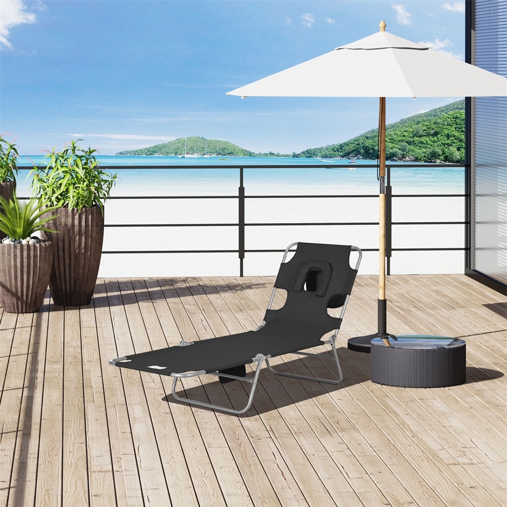 Outsunny Folding Beach Lounge Chair with Face Hole and Arm Slots Bed Bath Beyond 40492432