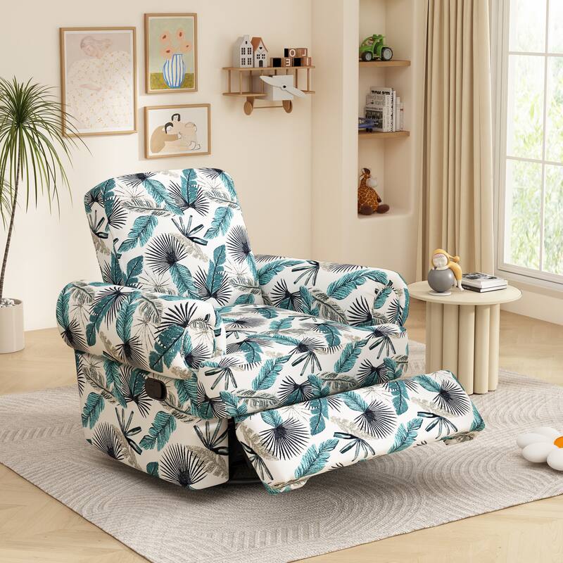 Manual Recliner Sofa Swivel Recliner Rocker Chair with Adjustable Backrest for Living Room, Bedroom, or Nursery - Brown+Green