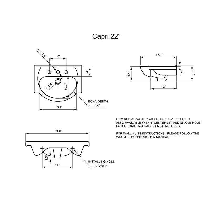 Capri 22" Wall-Hung Ceramic Top in White