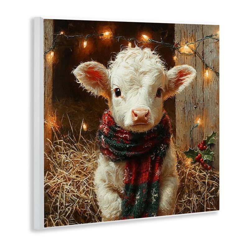 Stupell White Calf with Holiday Lights Wall Plaque Art Design By Riley B