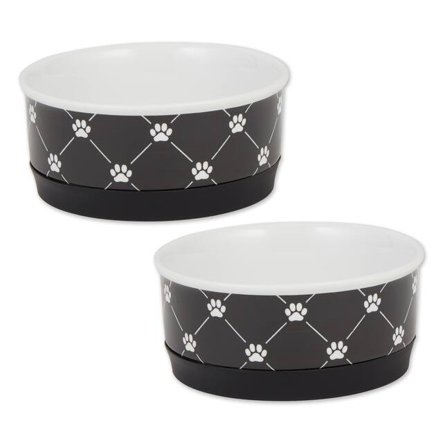 Bone Dry Pet Bowl Trellis Paw (Set of 2) - Black - Small Set, 4.25x2"