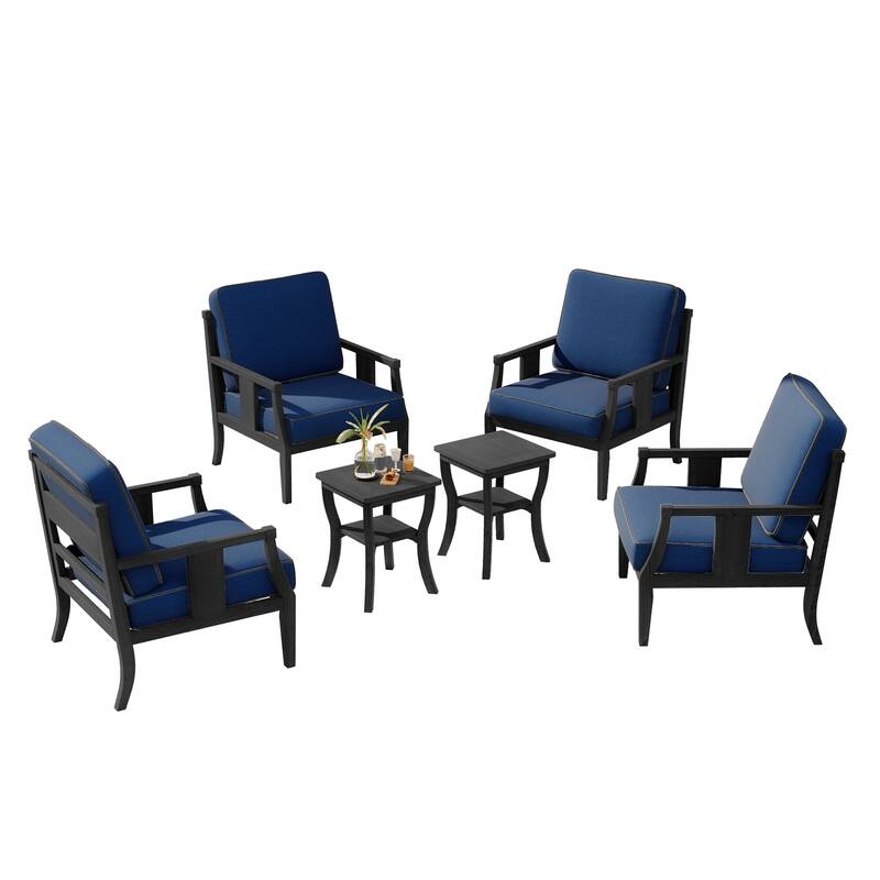 6-piece Outdoor Teak Seating Set Club Chairs with Cushions