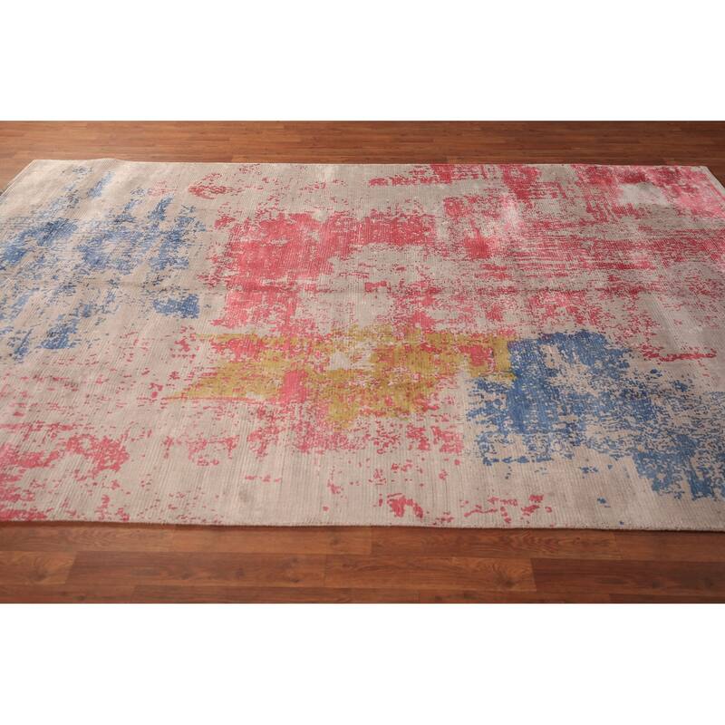 Contemporary Abstract Indian Area Rug Hand-Knotted Wool Carpet - 6'8" x 10'0"