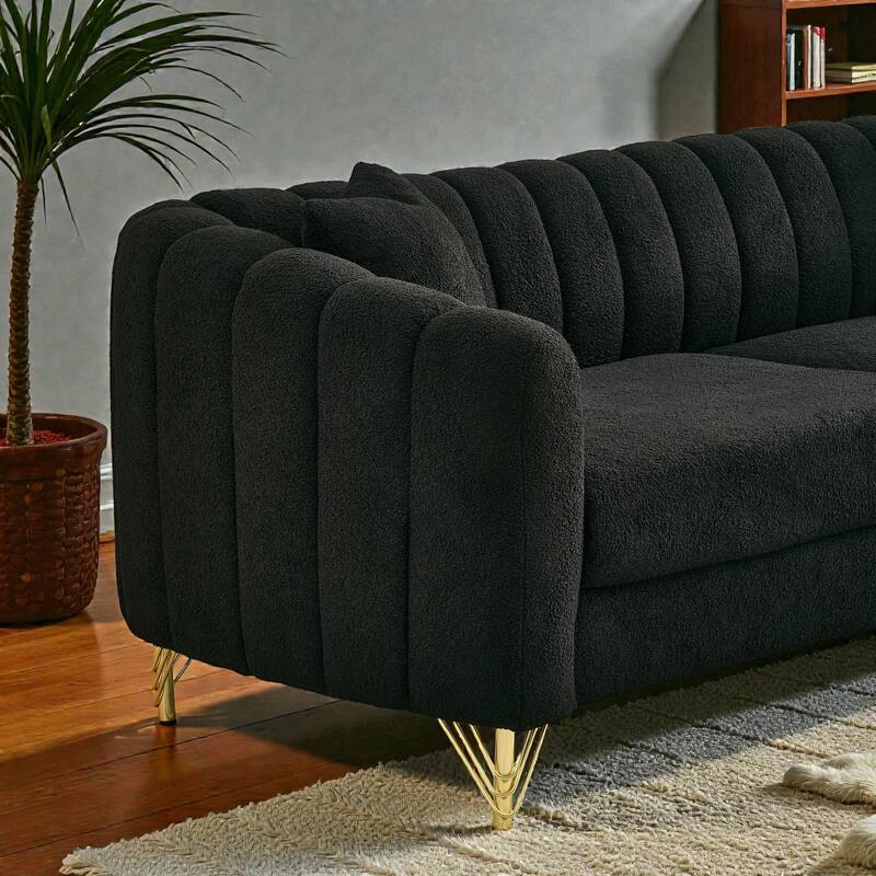 63" Chenille Loveseat Sofa, Modern Tufted 2-Seater Couch with Gold Metal Legs, Deep Plush Living Room Sofa for Apartments