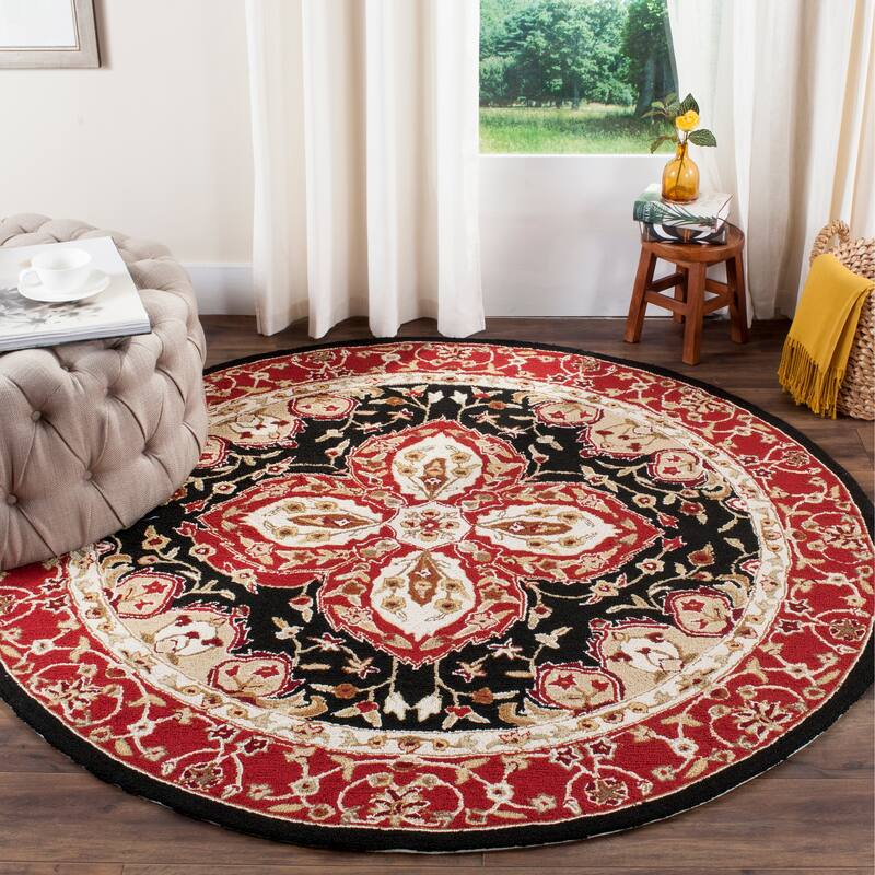 SAFAVIEH Handmade Easy Care Vasiliya Oriental Rug - 8' Round - Black/Red