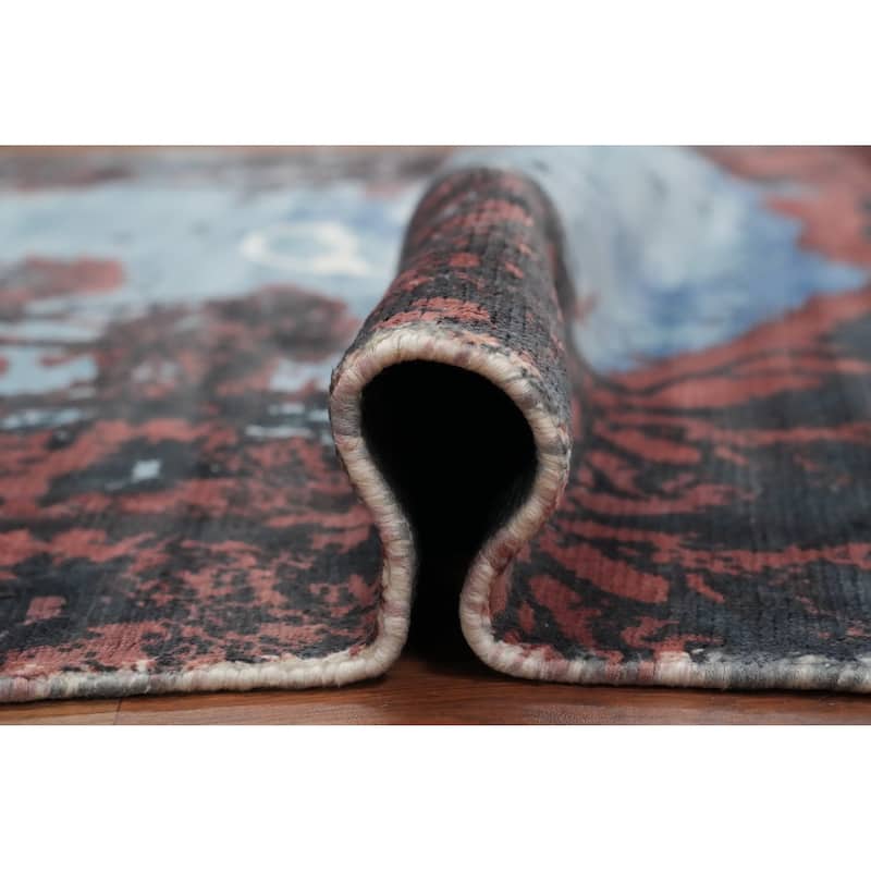 Hand Knotted Oriental Viscose Silk Carpet Modern Pictorial Multi-Colored Abstract Area Rug - 7' 8'' X 5' 7''