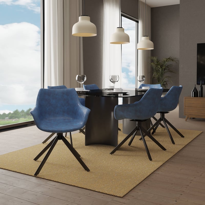 Markley Modern Swivel Dining Chair with Distressed Leather Upholstery, Ergonomic Back, and Black Metal Legs for Home or Office