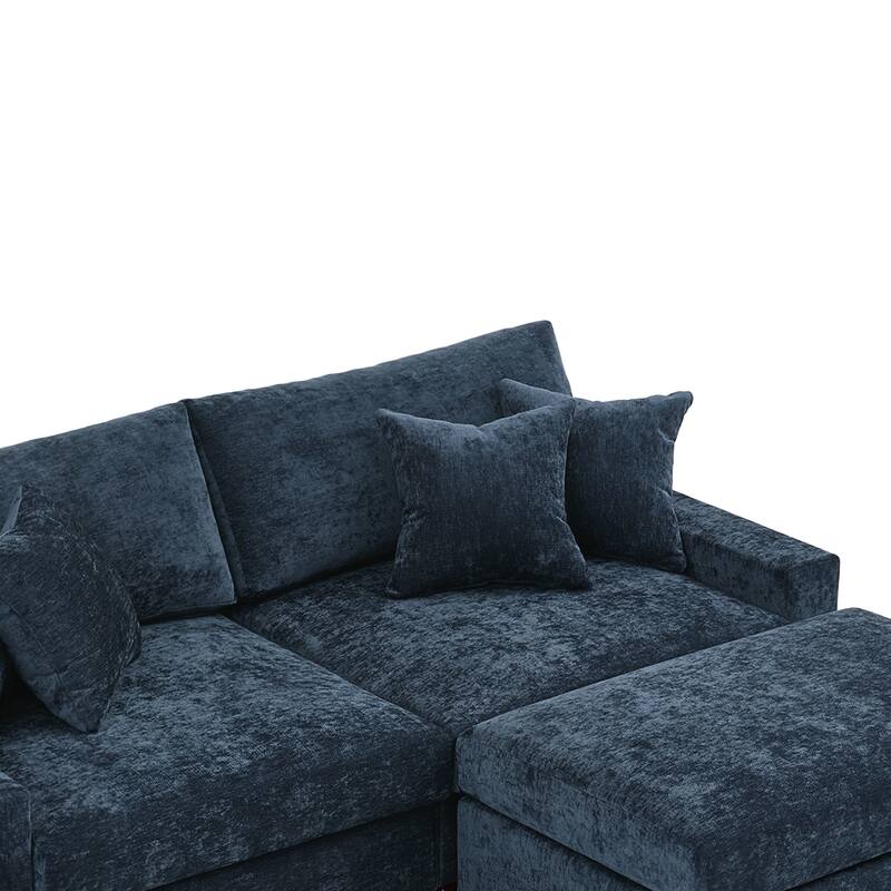 Modern Oversized Chenille Modular Sectional Sofa with Ottoman