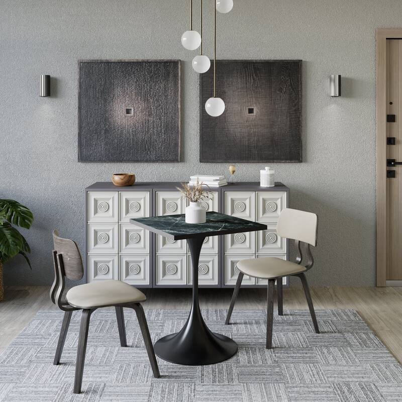Verve 24 in. Wide Dining Table Square MDF Wood Tabletop in Black Stainless Steel Pedestal Base Accent Kitchen Table