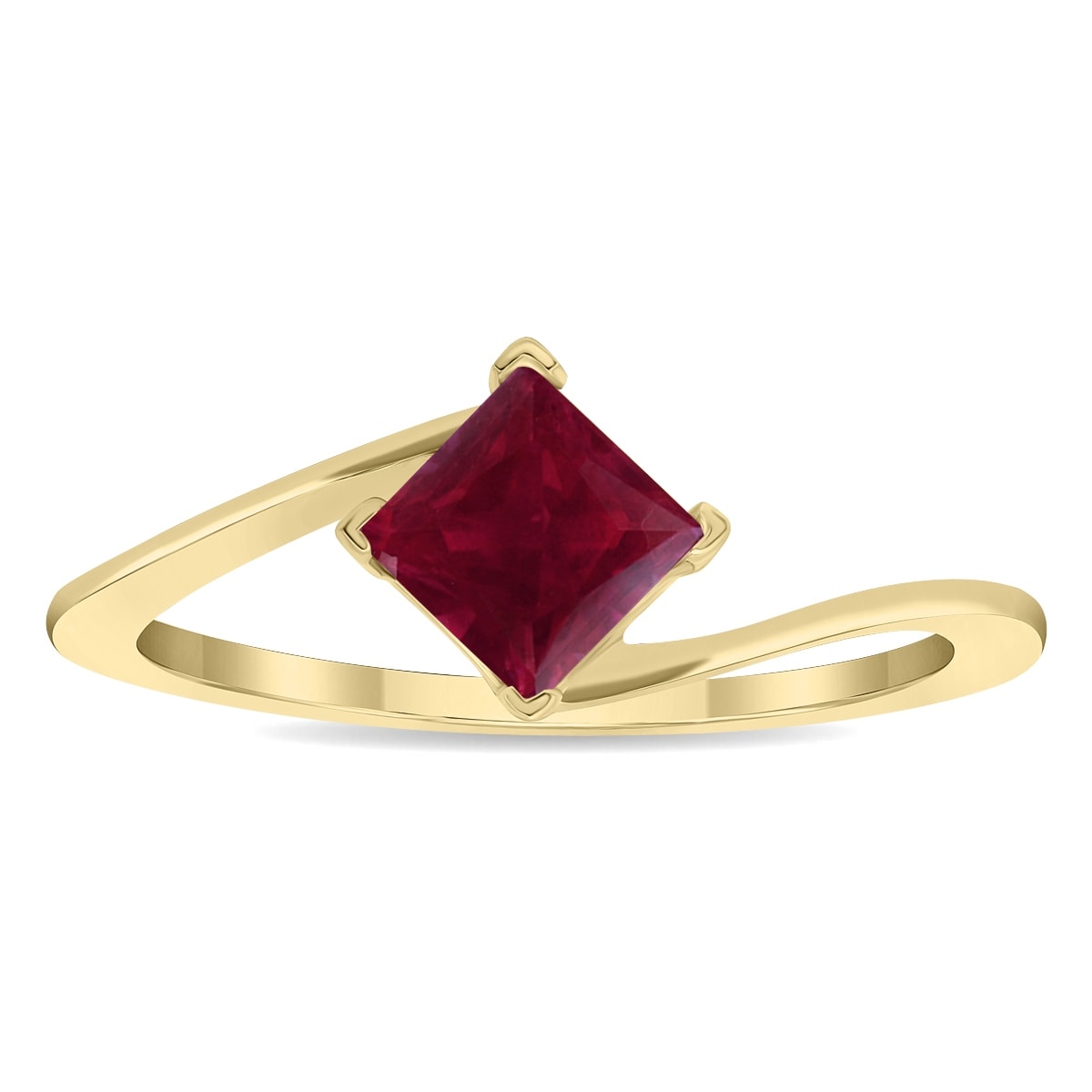 Marquee Women's Solitaire Square Shaped Ruby Wave Ring in 10K Yellow Gold