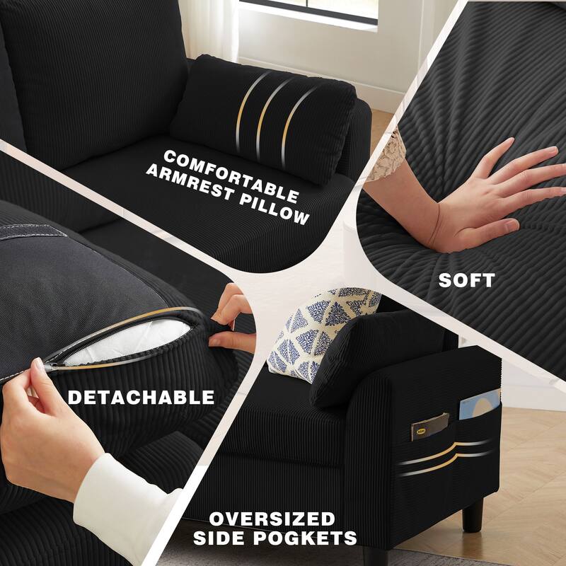 101"Corduroy 3 Piece Living Room Set Including 4 Seater Sofa ,2 Storage Ottoman and Chair