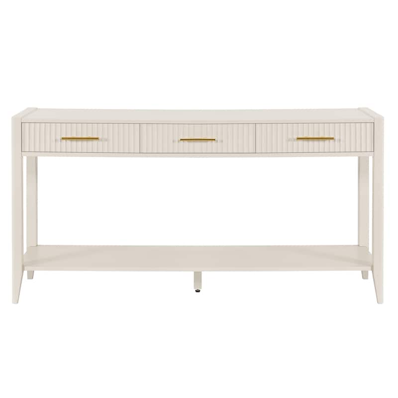 60" Modern Console Table with Vertical Stripe Drawers and Bottom Shelf