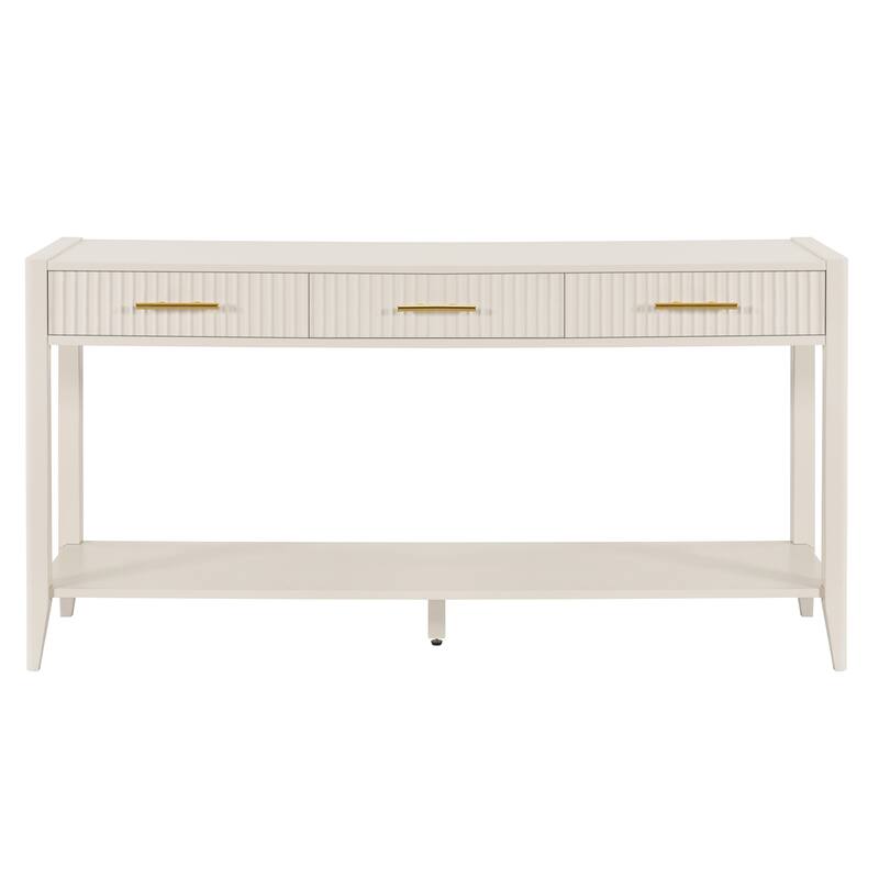 60" Storage Console Table with 3 Drawers and Shelf, Extra Long Living Room Rectangular Entryway Table - Beige