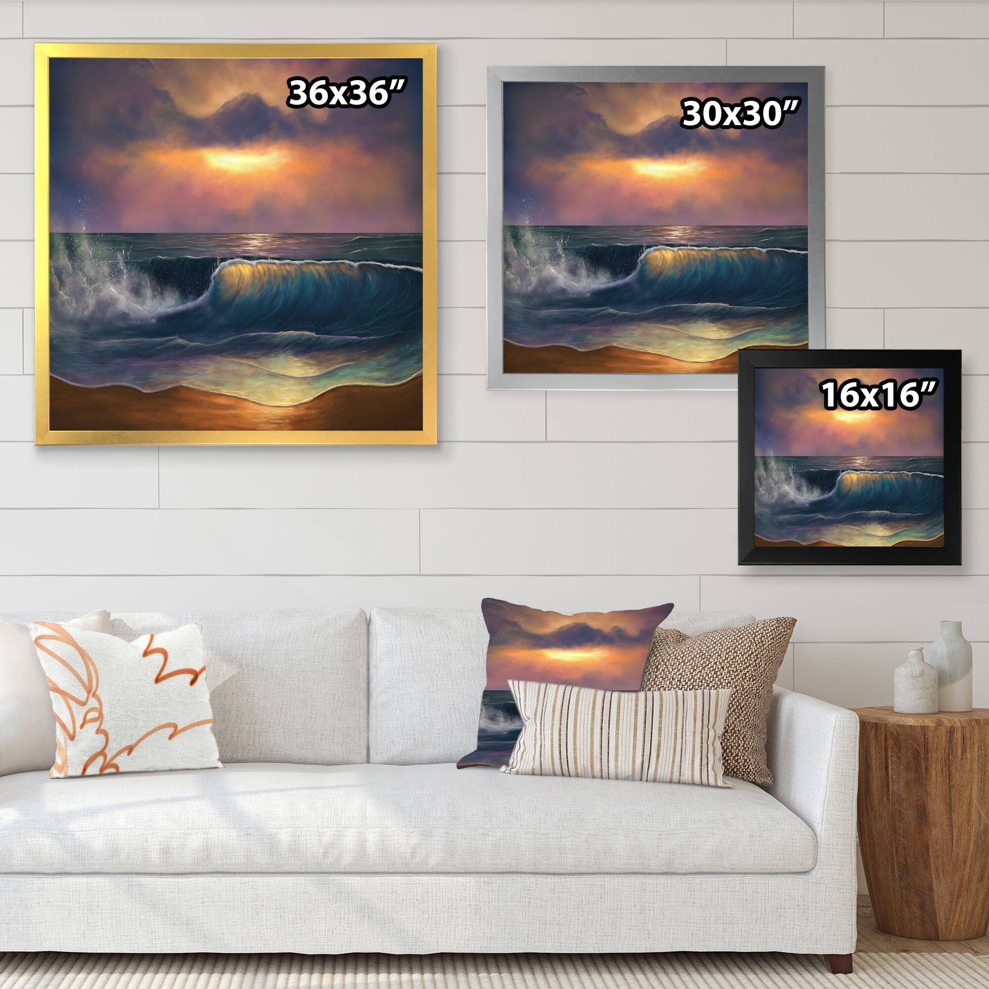 Designart "Ocean Waves At Sunrise" Nautical & Coastal Framed artwork
