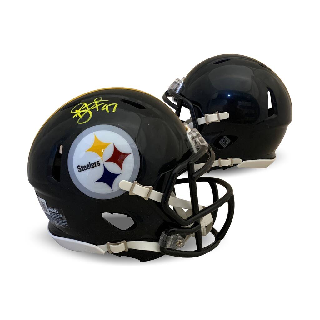 Troy Polamalu Autographed Pittsburgh Steelers Signed Football Mini Helmet Beckett COA - 8'6" x 11'6"