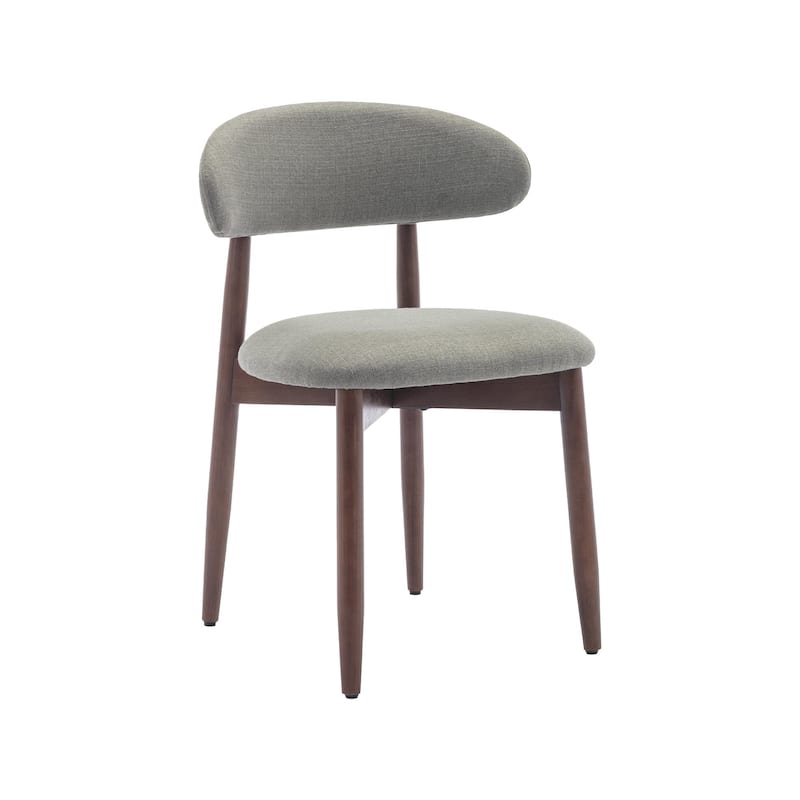 Set of 2 Wooden Dining Chairs, Fabric Upholstered, Beige