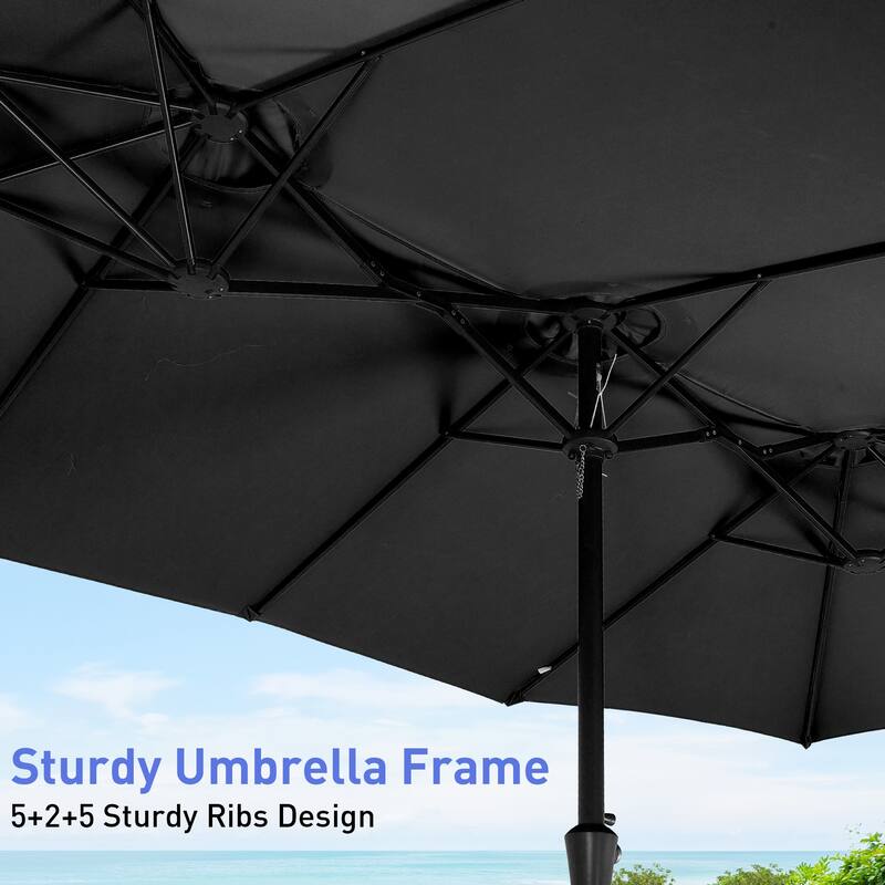 Ainfox 10ft Solar Patio Umbrella 40 LED Lighted and Umbrella Base, Strip Lights Outdoor Market Table Umbrella