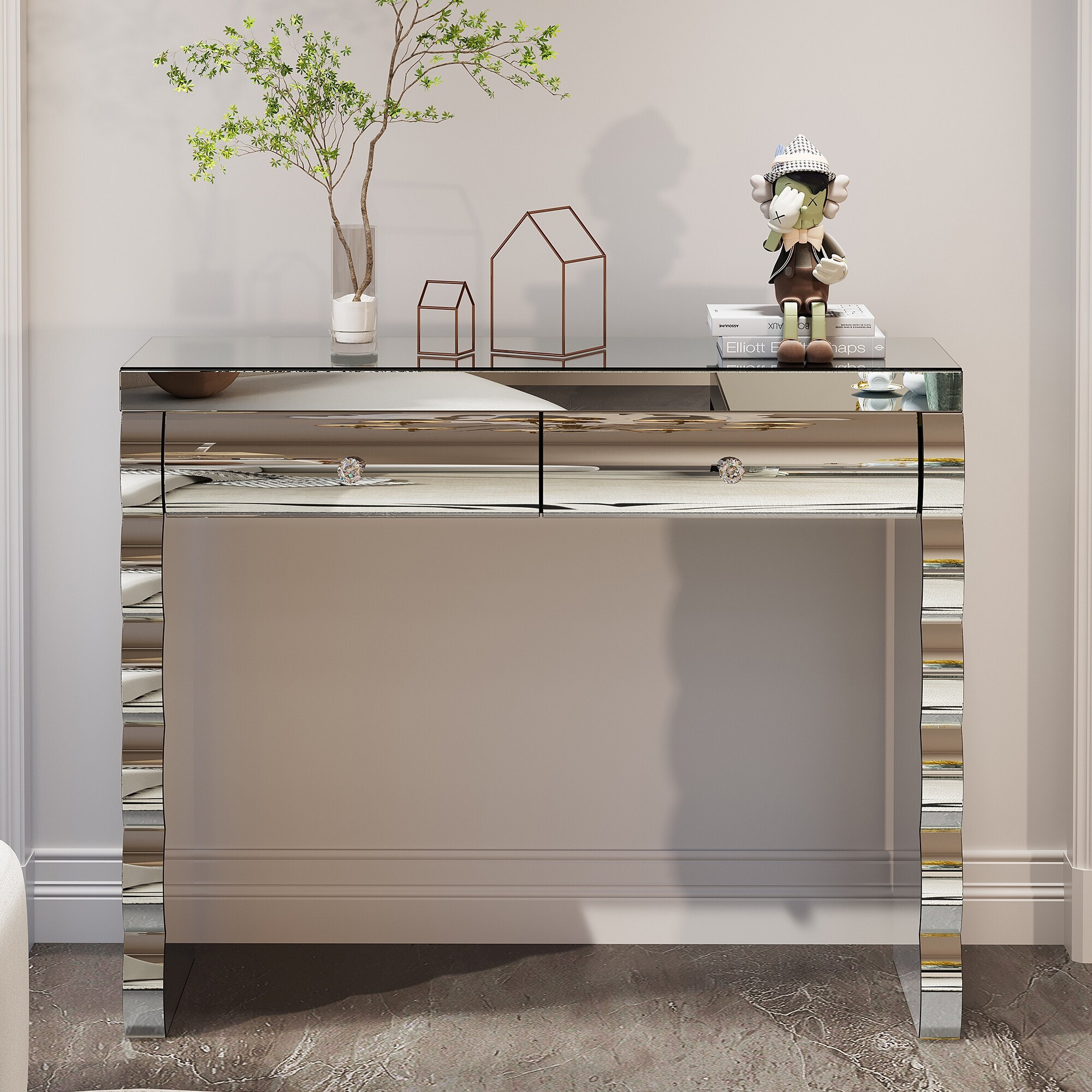 39.37'' Mirror console table, silver dressing table with 2 drawers for hall  and living room - On Sale - Bed Bath & Beyond - 43479651