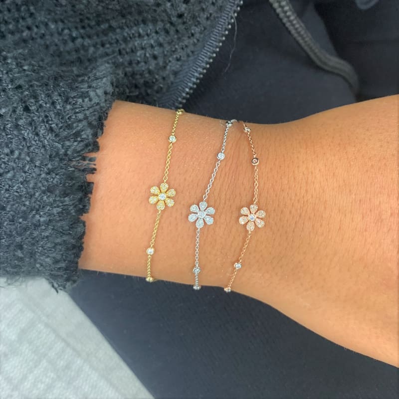 Joelle Collection Diamond Flower Adjustable Bracelet 14K Rose Gold 0.16 ct
