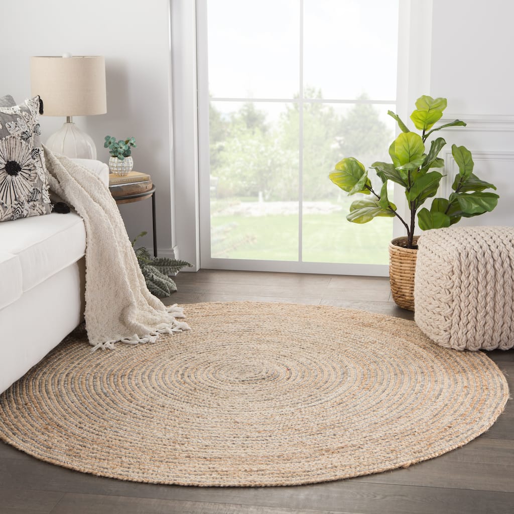 Rosen Natural Solid Beige/ Gray Round Area Rug