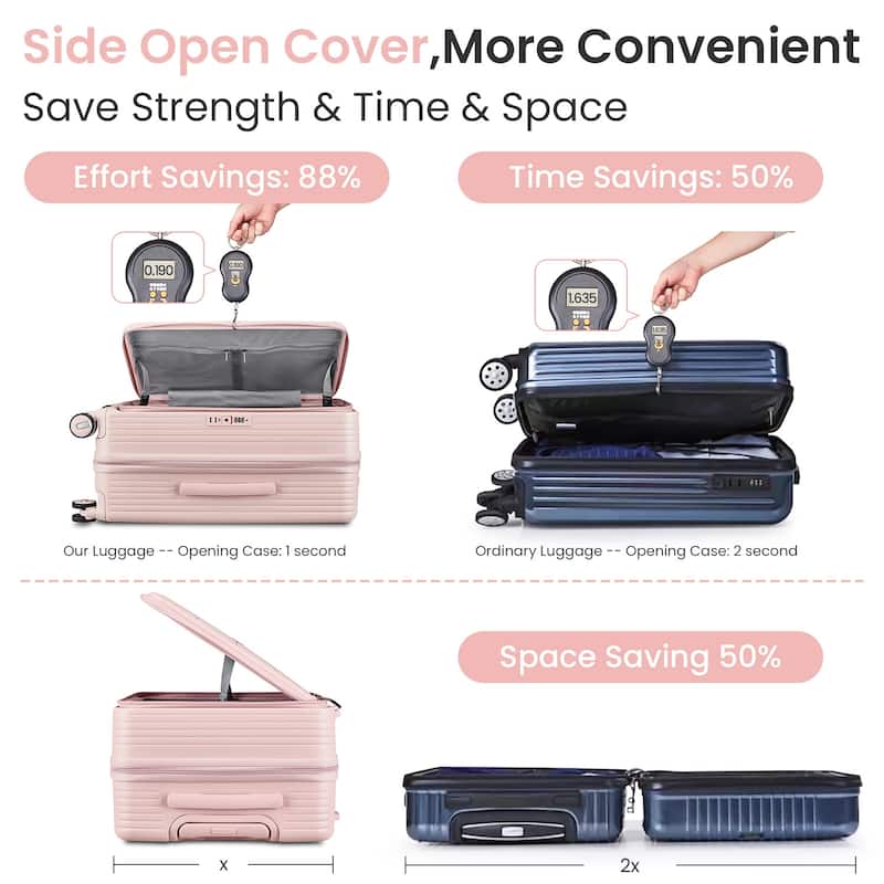 20/24/28 3-Piece Modern Expandable Luggage Sets, Hard-shell Luggage with Front Pocket and TSA Lock, for Boarding Travel, Pink