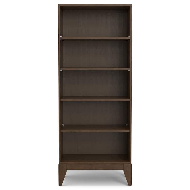 WYNDENHALL Pearson SOLID HARDWOOD 66 x 24 inch Modern 5 Shelf Bookcase in Walnut Brown - 16 "d x 24" w x 66" h