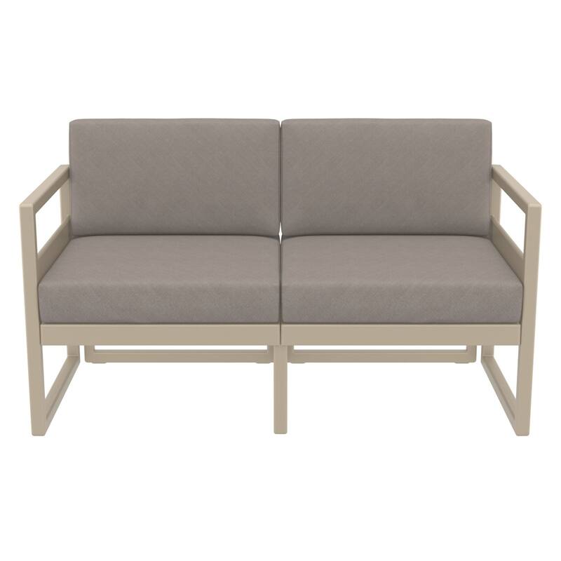 55" Taupe Brown Outdoor Patio Loveseat with Sunbrella Cushion