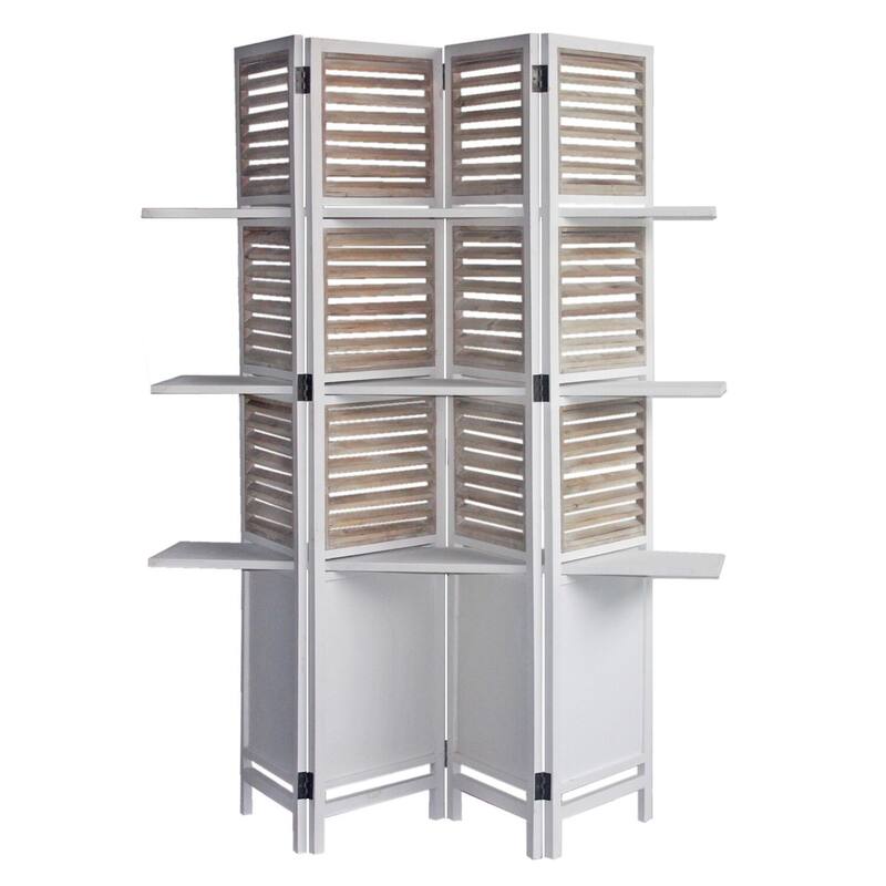 HomeRoots 71" White Wood Folding Four Panel Screen Room Divider - 63' X '71' X '10