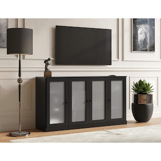 Palace Imports 100% Solid Wood TV Stand with Frosted Glass Doors for TVs up to 65"