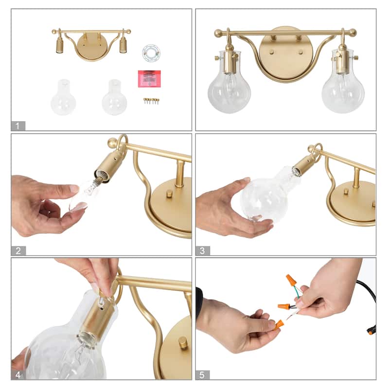 Carson Carrington Modern Gold 2-Light Bathroom Vanity Lights Clear Glass Wall Sconces - L14"xW4.5"xH8"