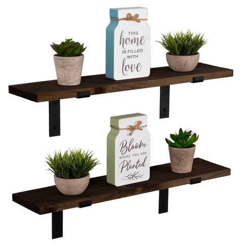 Handmade Rustic Wood Floating Shelves with L Brackets (Set of 2)
