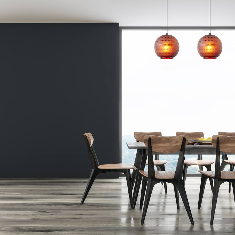 Hayley River of Goods Black Metal and Red Blown Glass 9.5-Inch Pendant Light with Adjustable Hanging Cord - 9.5" x 9.5" x 64"