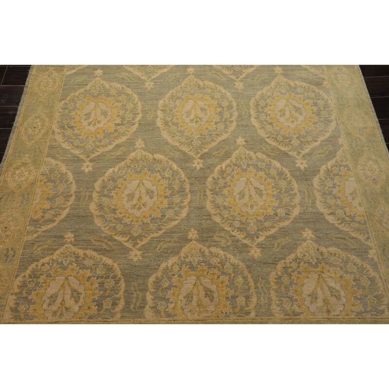 6x9'3'' Hand Knotted Celadon Tibetan Transitional Wool Rug - 6' x 9' 3''