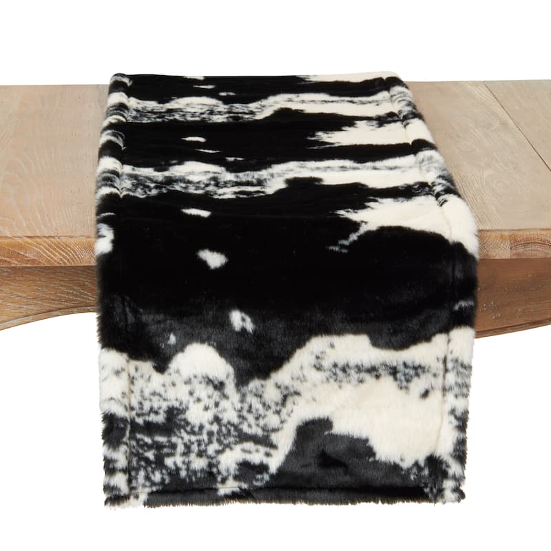 Cow Hide Design Faux Fur Runner - 16"x90" - Black