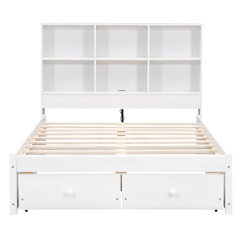 Full Size Platform Bed with Storage Headboard and Charging Station
