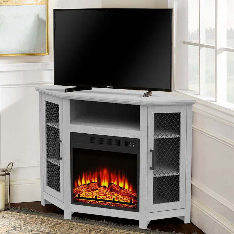 45" Industrial Corner Electric Fireplace TV Stands Console Table with 17'' Electric Fireplace