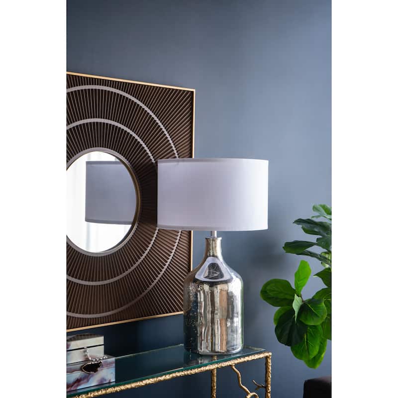 D18x32.2" Silver Round Table Lamp with White Fabric Shade