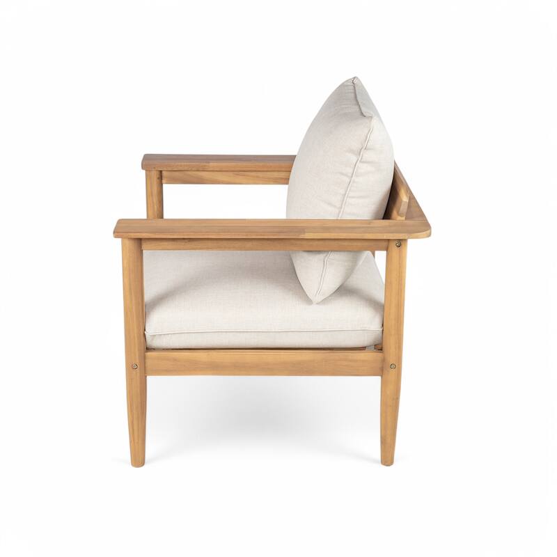 Roomfitters Terassi Outdoor Chat Set 3 Piece Solid Acacia Wood Wide Armrest Seating, Light Teak Beige