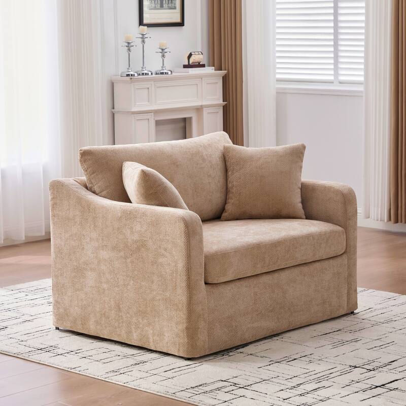 45.3"W Modern Chenille Leisure Chair, Reading ArmChair with 3 Pillows