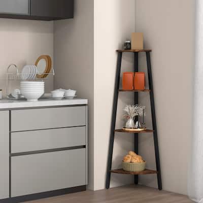 Compact 4-Tier Corner Shelf Storage Rack with Metal Frame for Home - 13.5" x 13.5" x 49" (L x W x H)